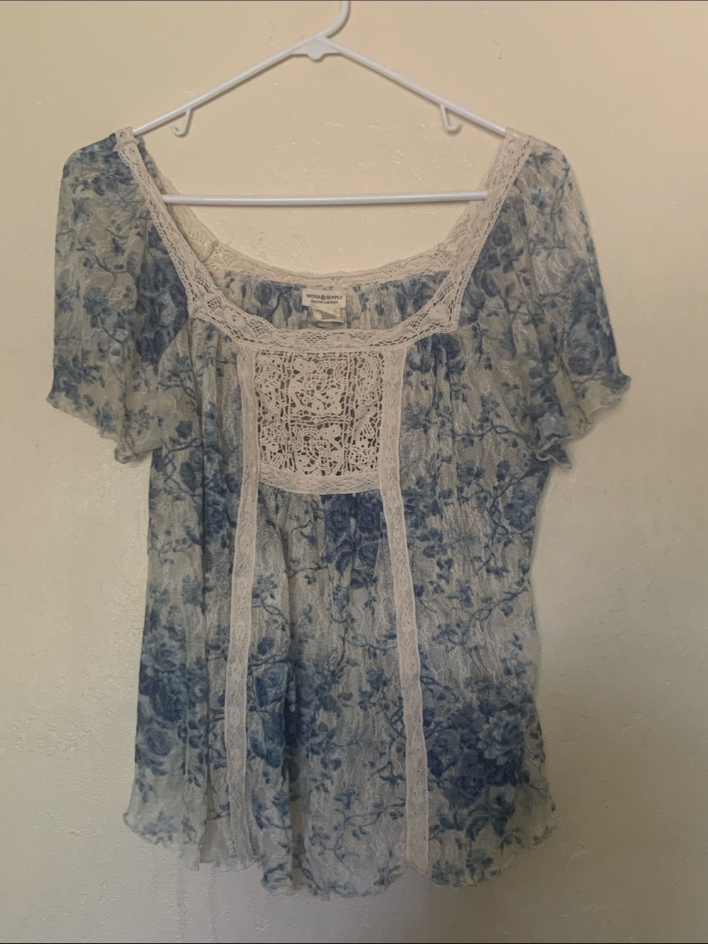 Denim & Supply Ralph Lauren Blue Floral Lace-Accent Blouse